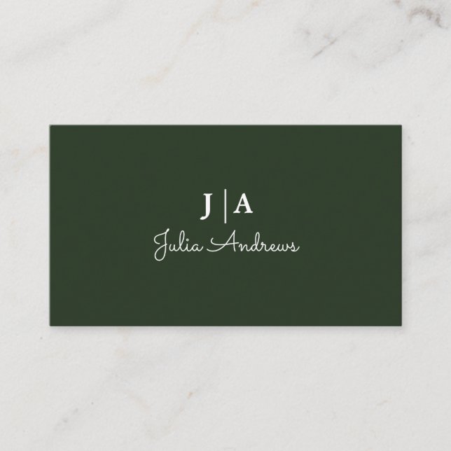 Stylish Professional Simple Monogram Minimal Green Business Card (Front)