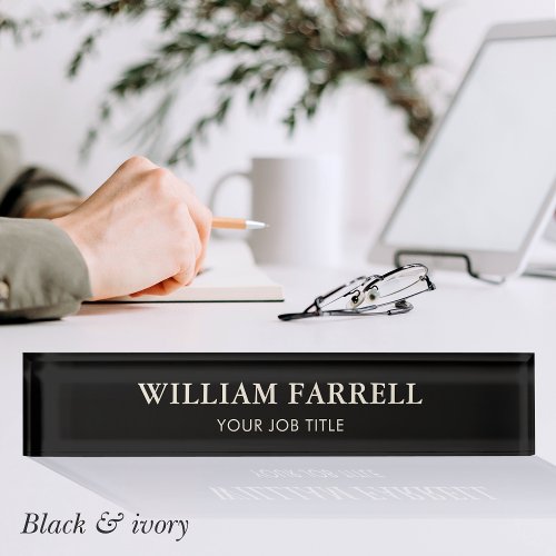 Stylish Professional Traditional Black Ivory Desk Name Plate