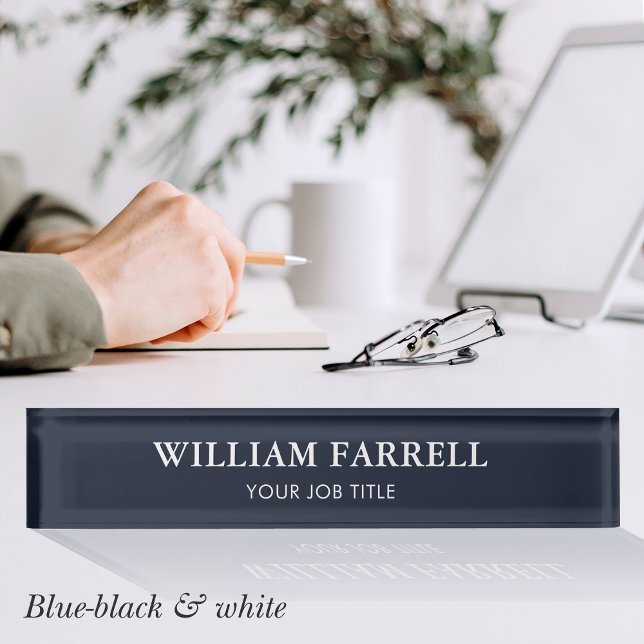 Stylish Professional Traditional Blue-Black White Desk Name Plate (Creator Uploaded)