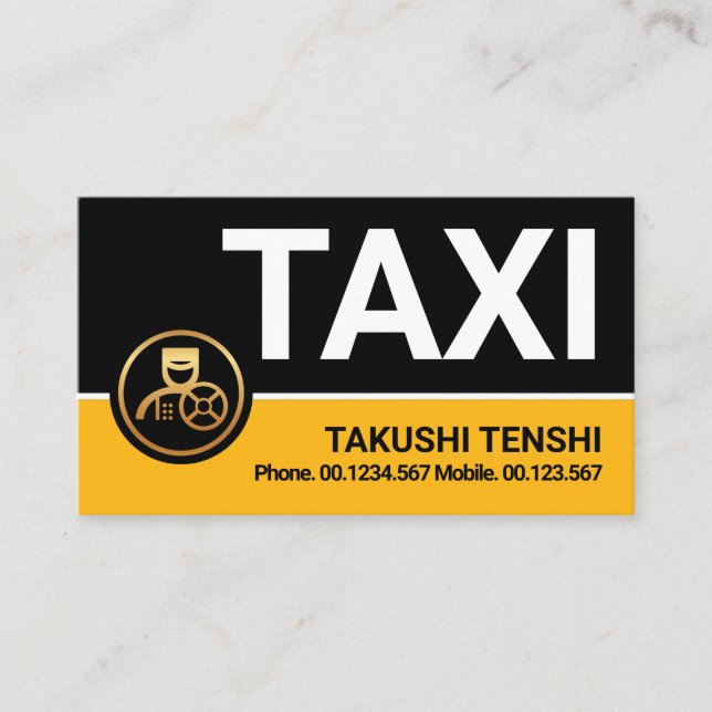 Stylish Professional Yellow Taxi Chauffeur Business Card (Front)
