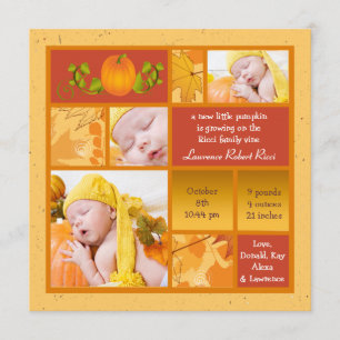Stylish Pumpkin Photo Square Birth Announcement