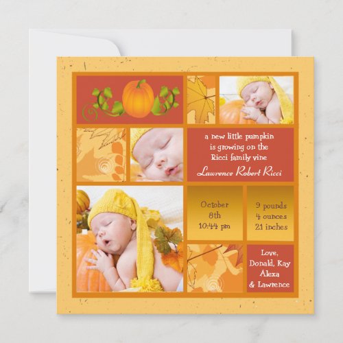 Stylish Pumpkin Photo Square Birth Announcement