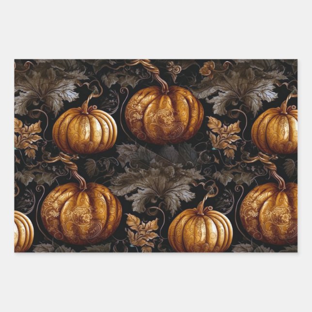Stylish Pumpkins Wrapping Paper Sheets (Front)