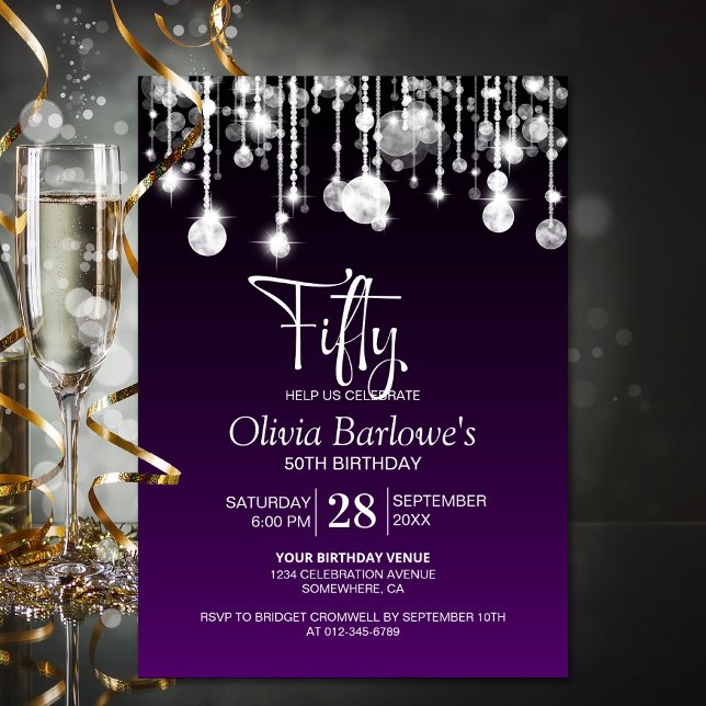 Stylish Purple 50th Birthday Party Invitation (Creator Uploaded)