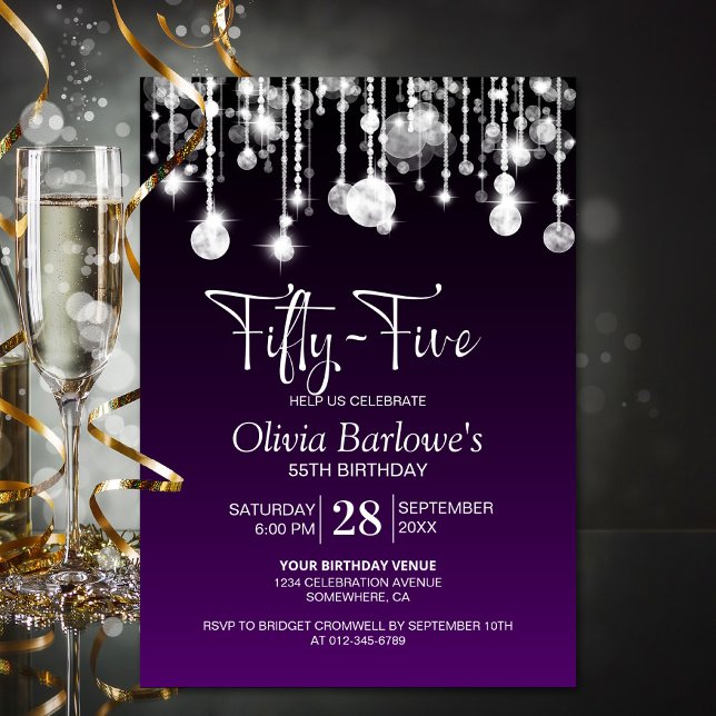 Stylish Purple 55th Birthday Party Invitation (Creator Uploaded)