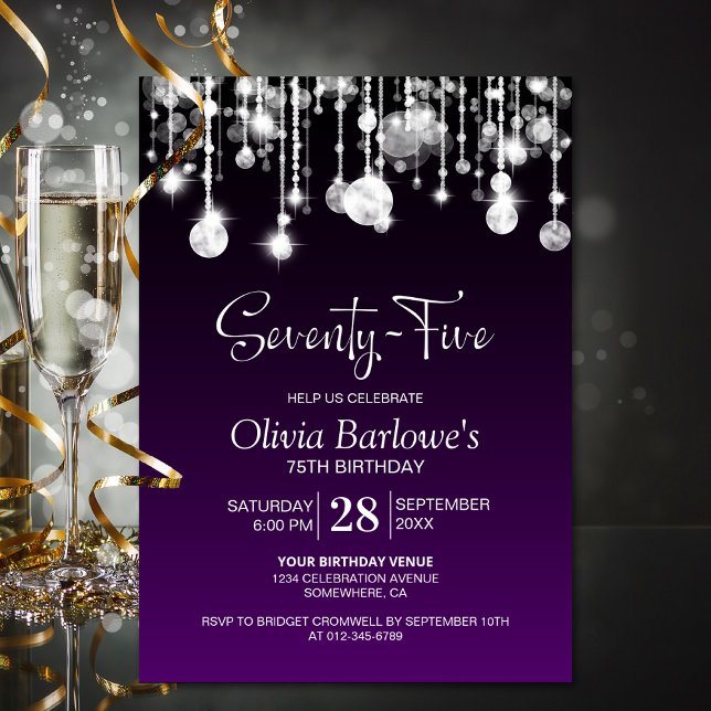Stylish Purple 75th Birthday Party Invitation (Creator Uploaded)