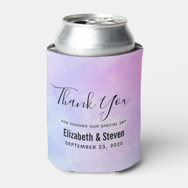 Stylish Purple Abstract Watercolor Wedding Can Cooler (Can Front)
