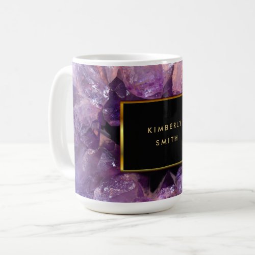 Stylish purple amethyst gemstone geode monogrammed coffee mug