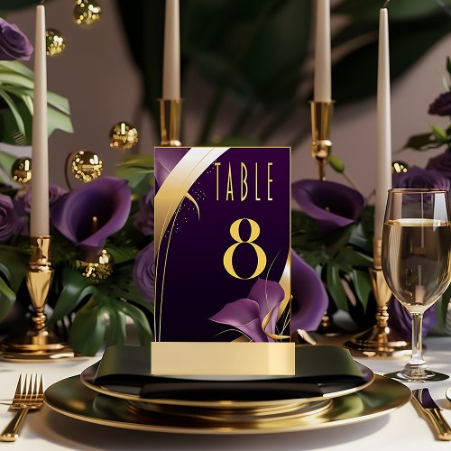 Stylish Purple and Gold Calla Lily  Table Number