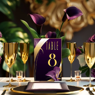 Stylish Purple and Gold Calla Lily  Table Number