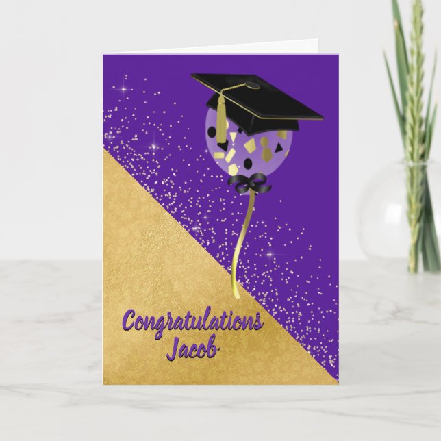 Stylish Purple and Gold Graduation Card (Front)