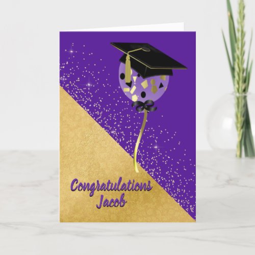 Stylish Purple and Gold Graduation Card