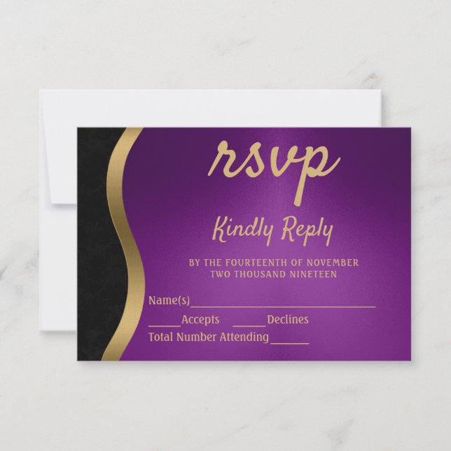 Stylish Purple and Gold RSVP (Front)