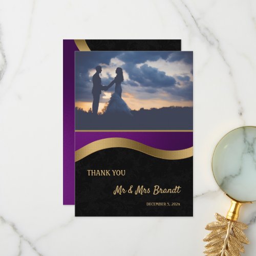 Stylish Purple and Gold  Thank You Card