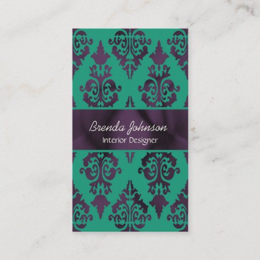 Customizable Stylish Purple and Green Damask Business Card