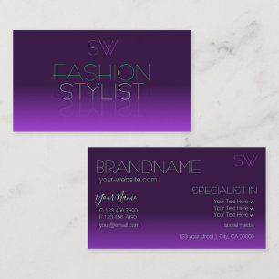 Stylish Purple and Green Mirror Letters Monogram Business Card