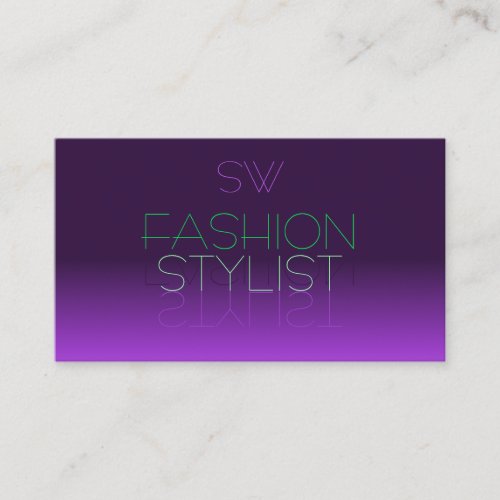 Stylish Purple and Green Mirror Letters Monogram Business Card