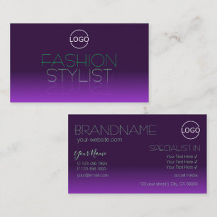 Stylish Purple and Green Mirror Letters with Logo Business Card