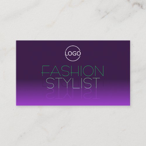 Stylish Purple and Green Mirror Letters with Logo Business Card