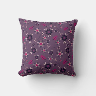 Stylish Purple And Hot Pink Floral Pattern Throw Pillow