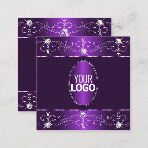 Stylish Purple and Lilac Ornate Ornaments add Logo Square Business Card