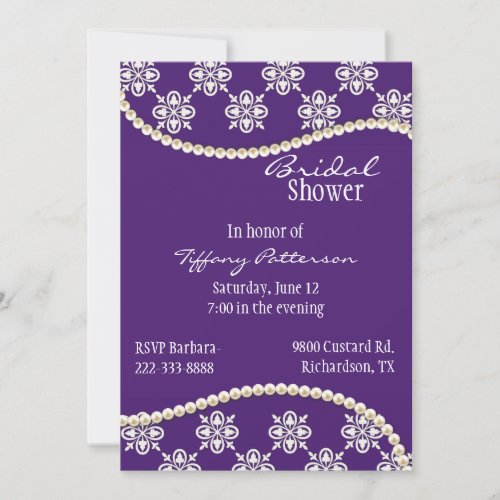 Stylish Purple and Pearls Bridal Shower Invitation