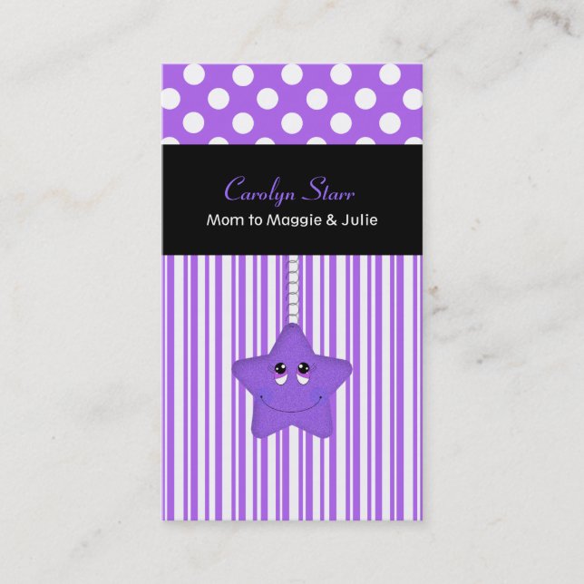 Stylish Purple and White Star Mommy Card (Front)