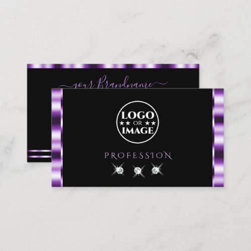 Stylish Purple Black Sparkling Diamonds with Logo Business Card