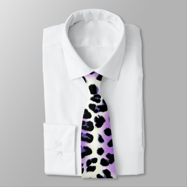 Stylish Purple Black White Leopard Animal Print  Neck Tie (Tied)