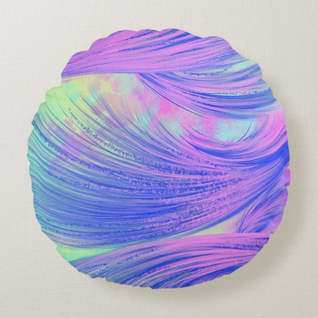 Stylish purple blue Abstract Feathers Round Pillow (Front)