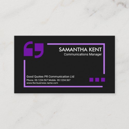 Stylish Purple Box Quotation Mark Communication PR Business Card