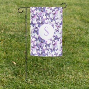Stylish Purple Butterflies Pattern Custom Monogram Garden Flag