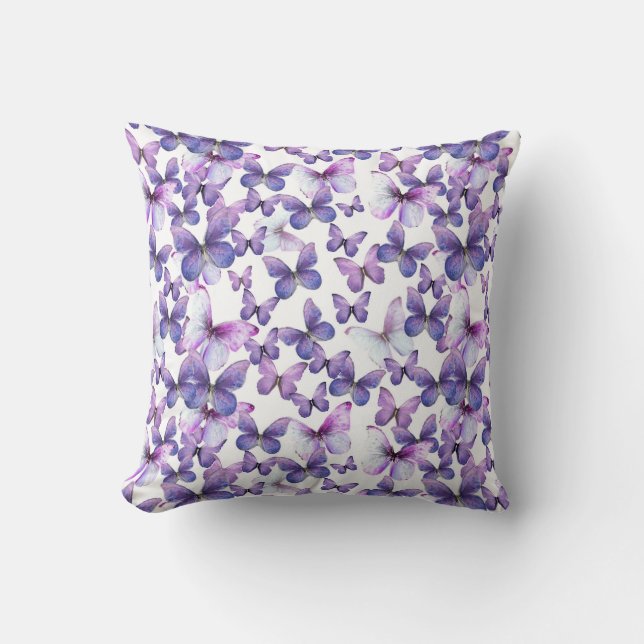 Stylish Purple Butterflies Pattern Throw Pillow (Front)
