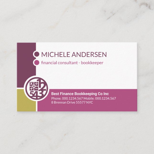 Stylish Purple Corners Financial Business Card (Front)