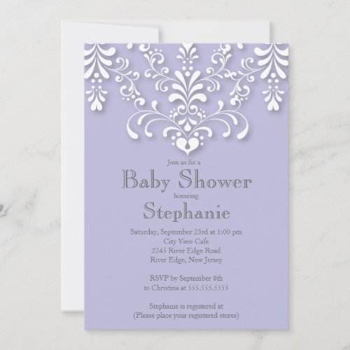 Stylish Purple Damask Baby Shower Invitation
