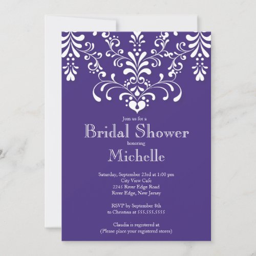 Stylish Purple Damask Bridal Shower Invitation