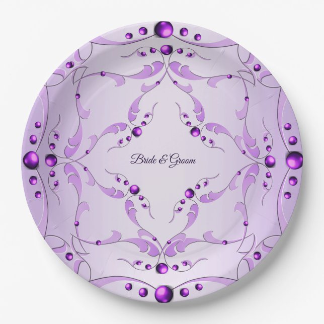 Stylish Purple Decorative Wedding Paper Plate (Front)