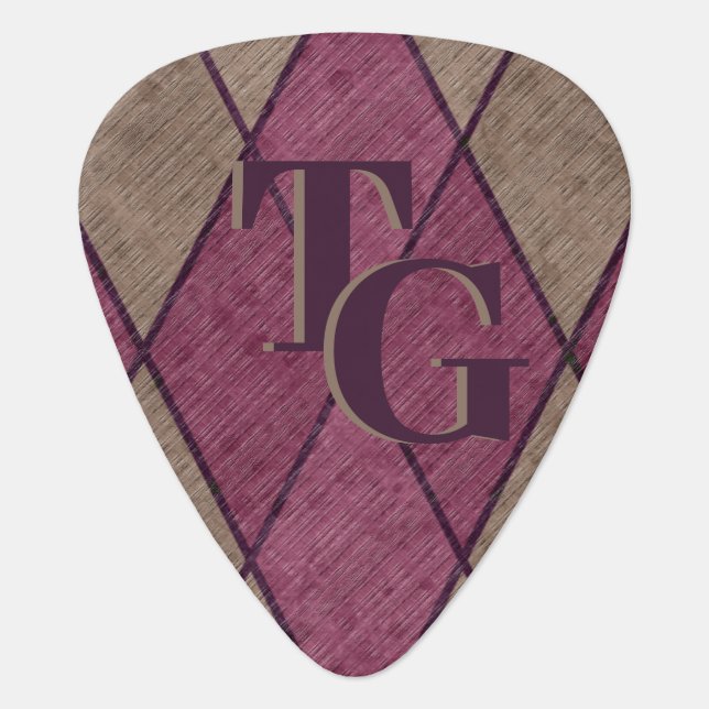 Stylish Purple Diamond Pattern Monogram Custom Guitar Pick (Front)
