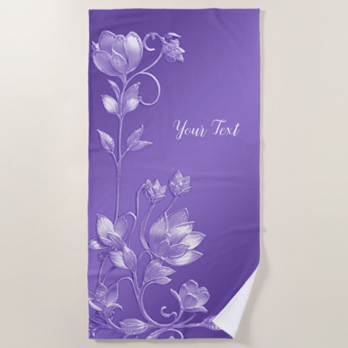 Stylish Purple Floral Beach Towel