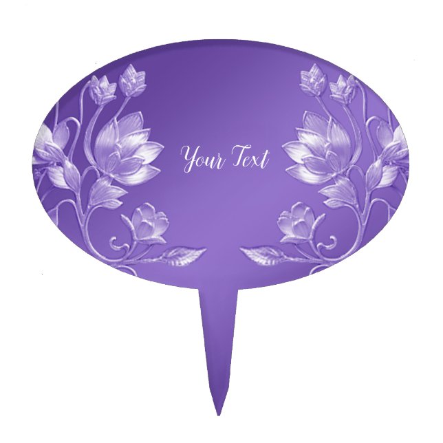 Stylish Purple Floral Cake Topper (Front)