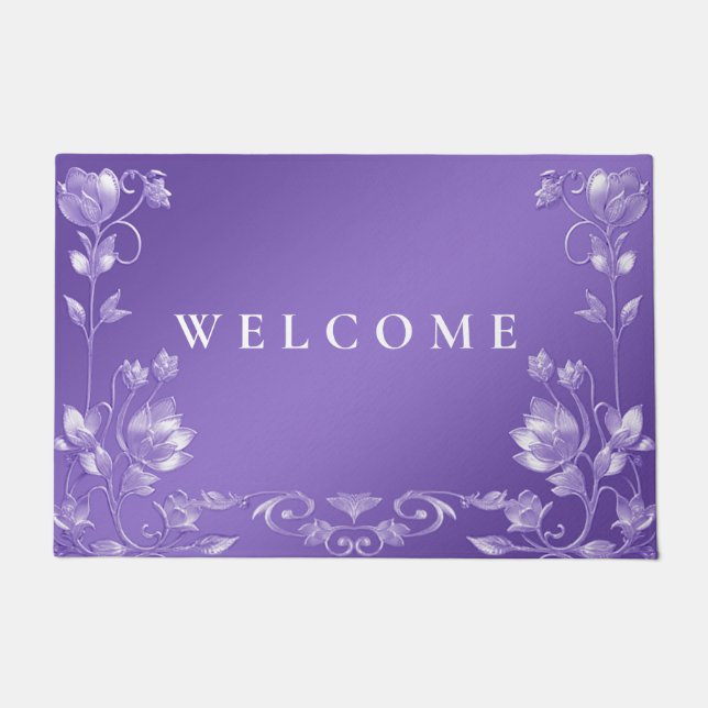 Stylish Purple Floral Doormat (Front)