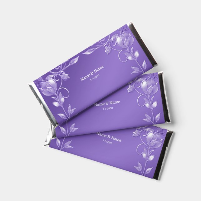Stylish Purple Floral Hershey Bar Favors (Front)