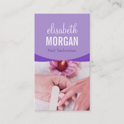 Customizable Stylish Purple Floral Nail Salon Manicure SPA Business Card Templates
