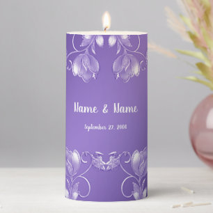 Stylish Purple Floral Pillar Candle