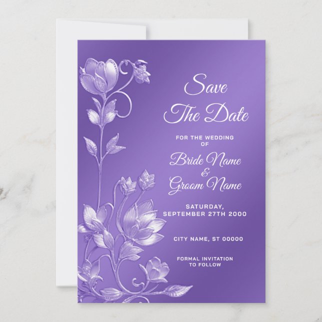 Stylish Purple Floral Save The Date (Front)