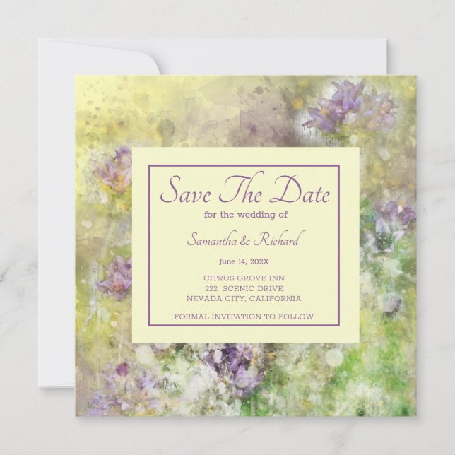 Stylish Purple Floral Save The Date (Front)