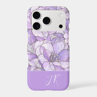 Stylish Purple Floral Stained Glass Monogram Iphone 18 Pro Case