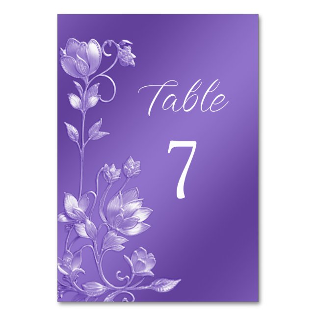 Stylish Purple Floral Table Number (Front)