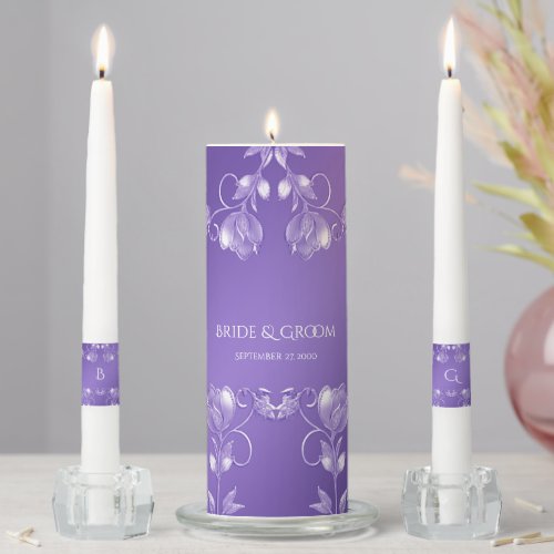Stylish Purple Floral Unity Candle Set