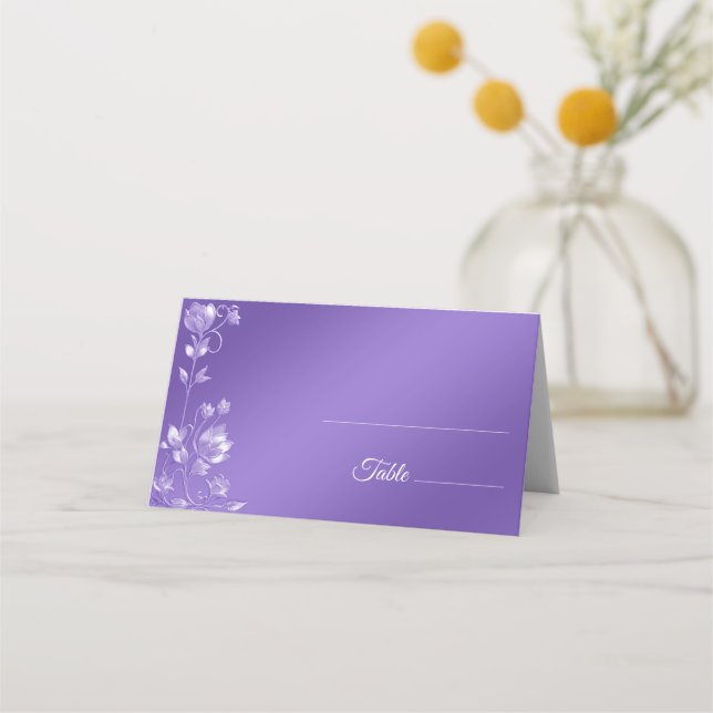 Stylish Purple Floral Wedding Place Card (Front)